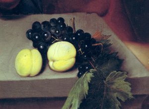 The Sick Bacchus, detail of peaches and grapes, 1591